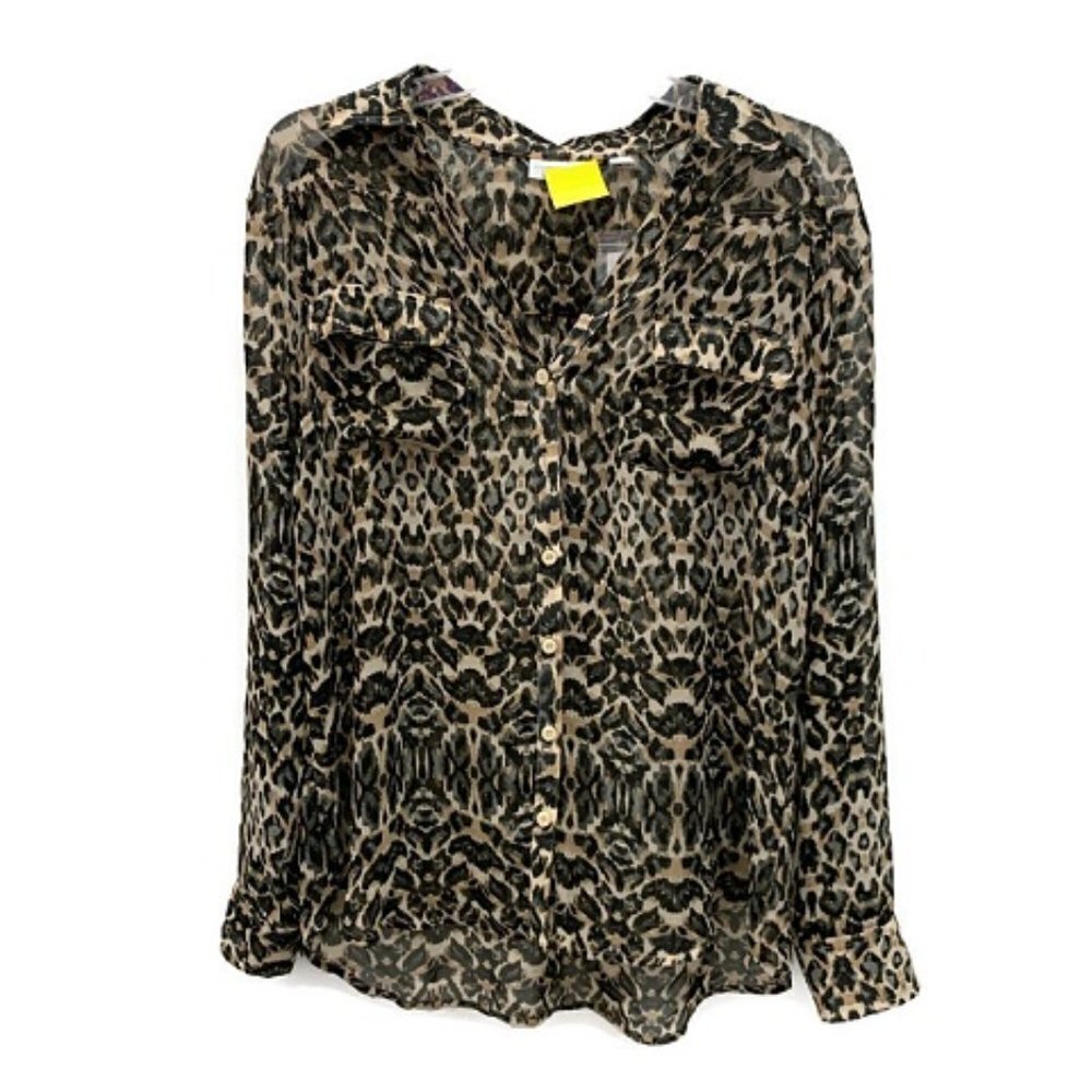 New York & Co Sheer Leopard Print Blouse